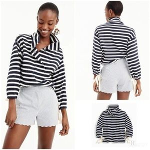 J. Crew Striped Snap-Neck Sweatshirt w/ tie sleeve